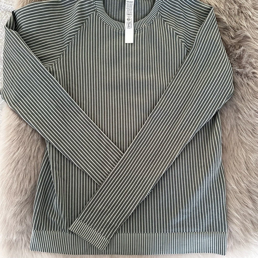 lululemon athletica Olive Green Striped Long Sleeve Top